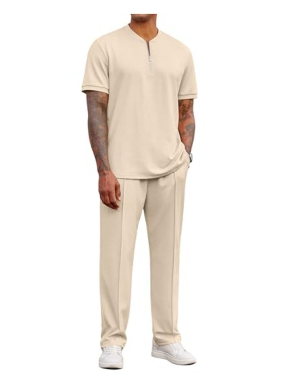 Men's 2 Piece Quarter Zip Short Sleeve Top & Jogger Pants Set Athletic Tracksuit